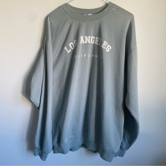 PRINCESS Polly Oversized Crewneck Graphic Long Sleeve Sweatshirt Sage Green US 2 - Picture 1 of 10